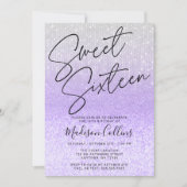Invitation Chic Pailleté Violet Argent Sweet 16 (Devant)