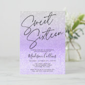 Invitation Chic Pailleté Violet Argent Sweet 16 (Debout devant)
