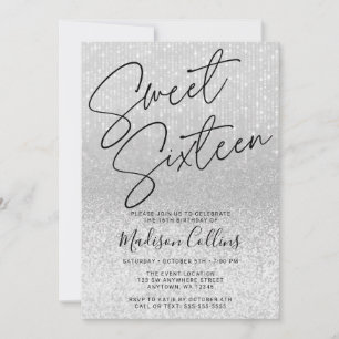 Invitation Chic Paillettes Argentées Sweet 16