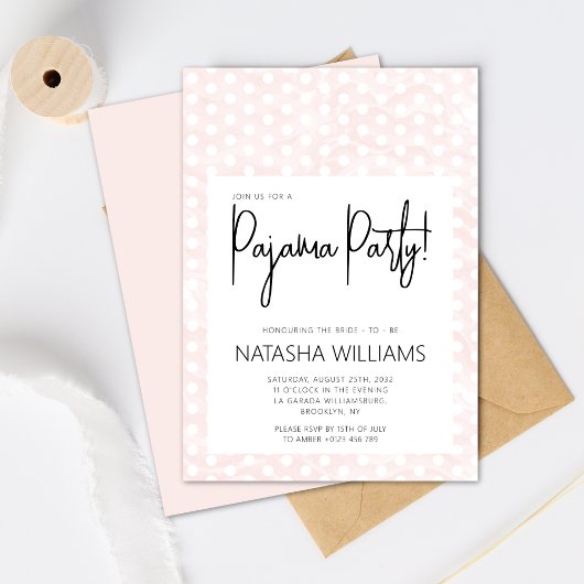 Invitation Chic Pajama Party Pastel Pois roses