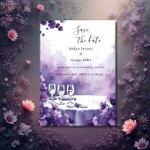 Invitation Chic Paris & Purple Floral Mariage à la date