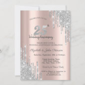 Invitation Chic Parties scintillant argent 25e anniversaire M (Devant)