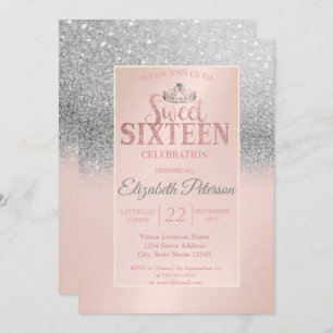 Invitation Chic Parties scintillant Argent Bokeh, Tiara Sweet