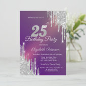 Invitation Chic Parties scintillant Argent Drips Purple 25e a (Debout devant)