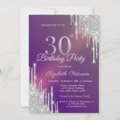 Invitation Chic Parties scintillant Argent Drips Purple 30e a (Devant)