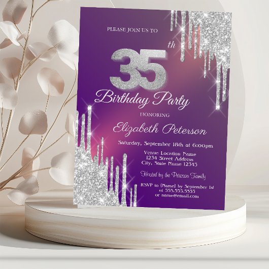 Invitation Chic Parties scintillant Argent Drips Purple 35e a