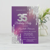 Invitation Chic Parties scintillant Argent Drips Purple 35e a (Debout devant)