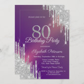 Invitation Chic Parties scintillant Argent Drips Purple 80e a (Devant / Derrière)