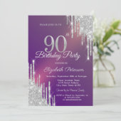 Invitation Chic Parties scintillant Argent Drips Purple 90e a (Debout devant)