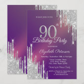 Invitation Chic Parties scintillant Argent Drips Purple 90e a (Devant / Derrière)