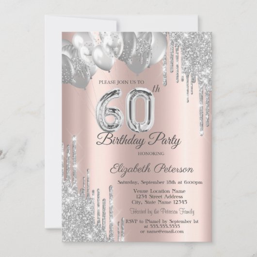 Invitation Chic Parties scintillant Argent Lecteurs Ballons 6 (Devant)