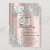 Invitation Chic Parties scintillant Argent Lecteurs Ballons 6 (Devant / Derrière)