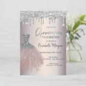Invitation Chic Parties scintillant Argent, Robe Quinceañera (Debout devant)