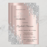 Invitation Chic Parties scintillant Argent Rose Bat mitzvah O<br><div class="desc">Une invitation moderne,  chic et glamour à la parties scintillant argentée sur un arrière - plan or rose.</div>