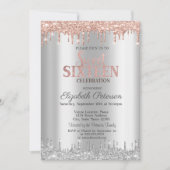 Invitation Chic Parties scintillant Argent Rose Gold Sweet 16 (Devant)