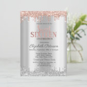 Invitation Chic Parties scintillant Argent Rose Gold Sweet 16 (Debout devant)