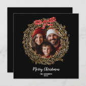 Invitation Chic Parties scintillant Bow Joyeux Noël Wreath Ph (Devant / Derrière)