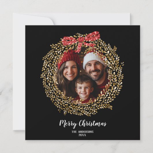 Invitation Chic Parties scintillant Bow Joyeux Noël Wreath Ph (Devant)