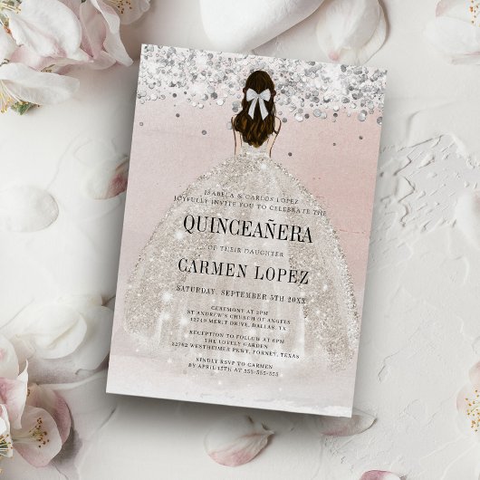 Invitation Chic Parties scintillant d'argent princesse robe Q