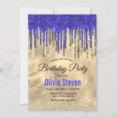 Invitation Chic parties scintillant d'or bleu royal gouttes m (Devant)