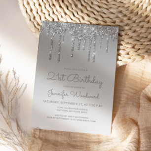 Invitation Chic Parties scintillant Drip Argent 21e anniversa