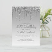 Invitation Chic Parties scintillant Drip Argent 80e anniversa (Debout devant)