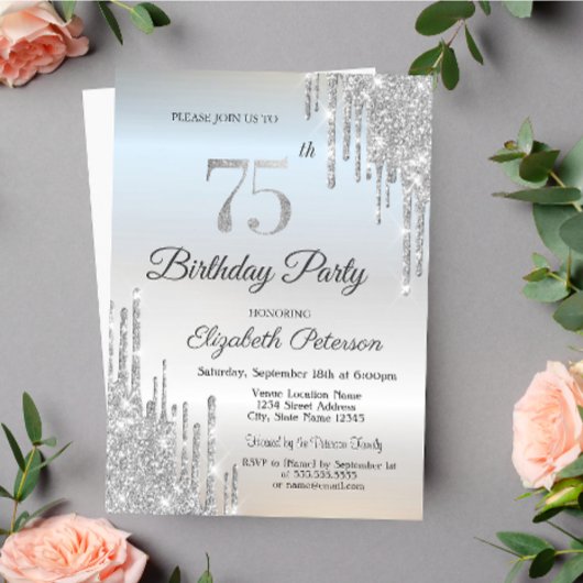 Invitation Chic Parties scintillant Drips Argent 75e annivers