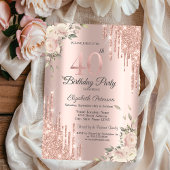 Invitation Chic Parties scintillant Drips, Fleurs Rose Or 40e