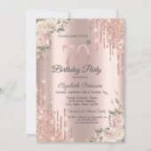 Invitation Chic Parties scintillant Drips, Fleurs Rose Or 70e (Devant)