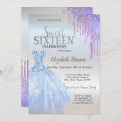 Invitation Chic Parties scintillant Drips, Robe Bleue Silver (Devant / Derrière)