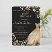 Invitation Chic Parties scintillant Fleurs d'or Fête des mari (Debout devant)