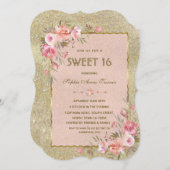 Invitation Chic Parties scintillant or Blush Floral Sweet six (Devant / Derrière)