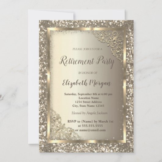 Invitation Chic Parties scintillant or Floral Frame Retraite (Devant)