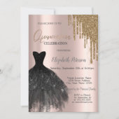 Invitation Chic Parties scintillant or, Robe 15e Anniversaire (Devant)