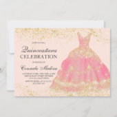 Invitation Chic parties scintillant or rose pâle robe Quincea (Devant)