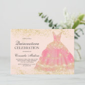 Invitation Chic parties scintillant or rose pâle robe Quincea (Debout devant)