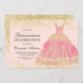 Invitation Chic parties scintillant or rose pâle robe Quincea (Devant / Derrière)