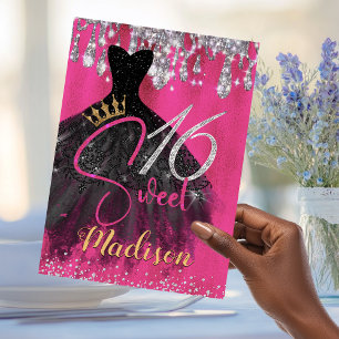 Invitation Chic parties scintillant rose chaud argent gouttes