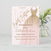 Invitation Chic Parties scintillant rose or princesse robe do (Debout devant)