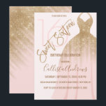 Invitation Chic Parties scintillant rose or princesse robe do<br><div class="desc">Cette invitation d'anniversaire cool, unique et glamour en Sweet sixteen est le design parfait pour la fille d'anniversaire élégante et chic. Son design se compose d'une fausse parties scintillant dorée brillante et d'une robe de princesse rose pâle sur un arrière - plan blanc avec typographie dorée personnalisée. Sur le dos...</div>