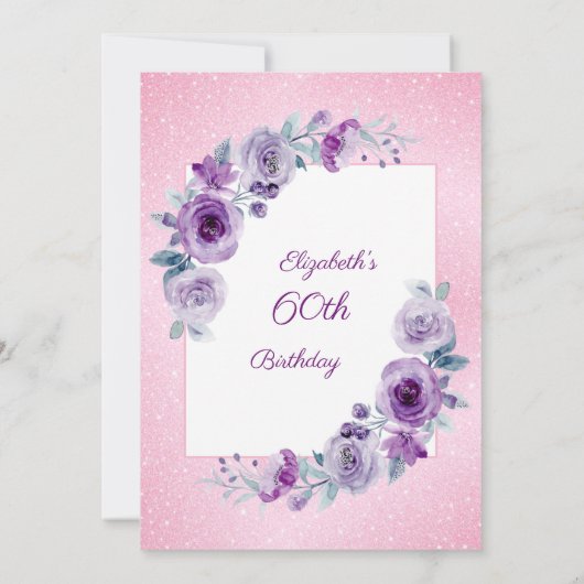 Invitation Chic Parties scintillant rose violet Rose Floral A (Dos)