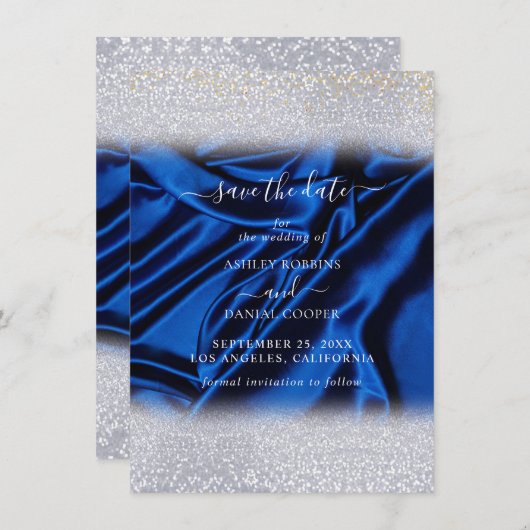 Invitation Chic Parties scintillant Royal Blue Enregistrer la (Devant / Derrière)