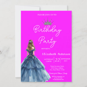 Invitation Chic Parties scintillant Tiara Blue Robe Neon rose