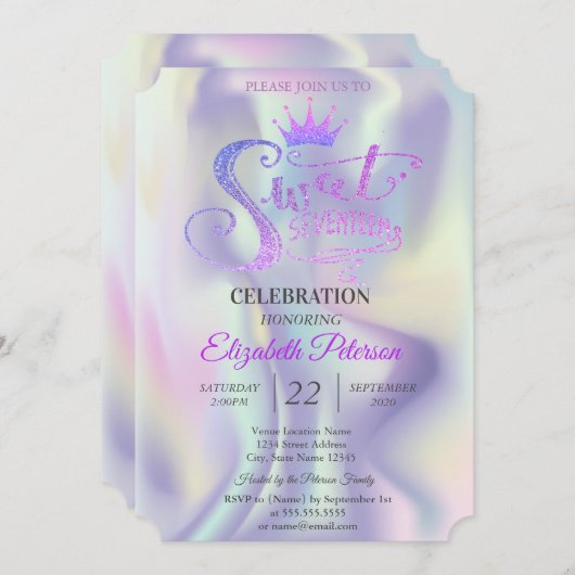 Invitation Chic Parties scintillant Tiara Holographic Sweet 1 (Devant / Derrière)