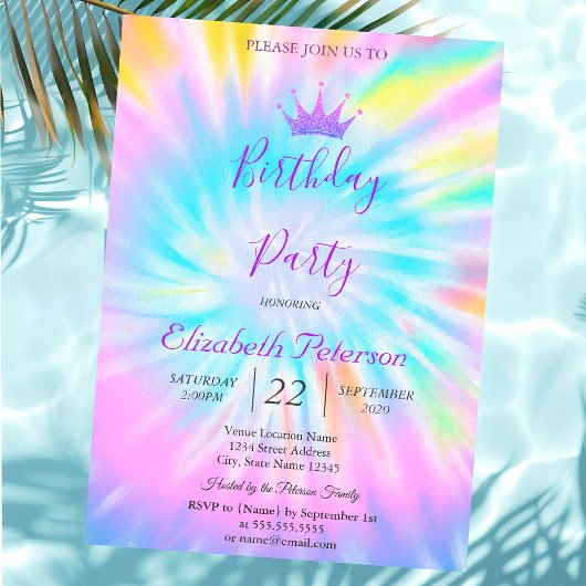 Invitation Chic Parties scintillant Tiara Tie Dye Anniversair