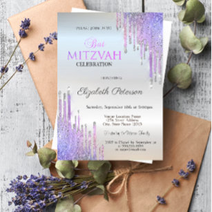 Invitation Chic Parties scintillant Violet Drives Bat mitzvah