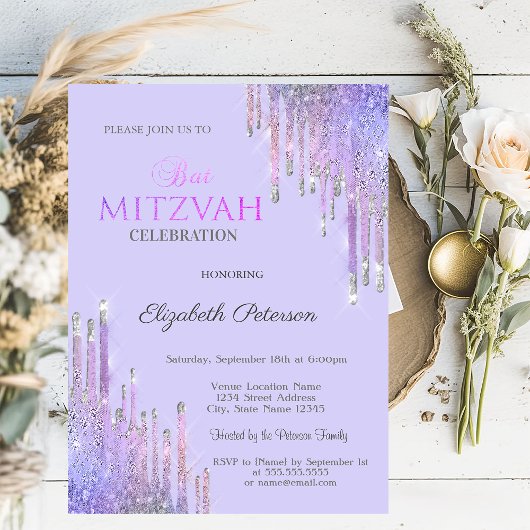 Invitation Chic Parties scintillant Violet Drives Lavander Ba