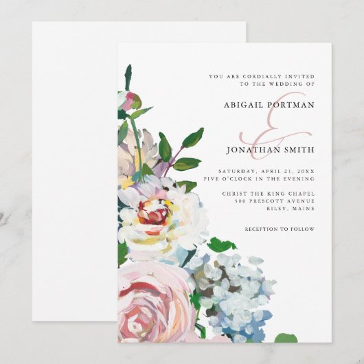 Invitation Chic Pastel Aquarelle Floral Blooms Mariage (Devant / Derrière)