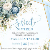 Invitation Chic Pastel Bleu Blanc Or Fleurs Douces 16
