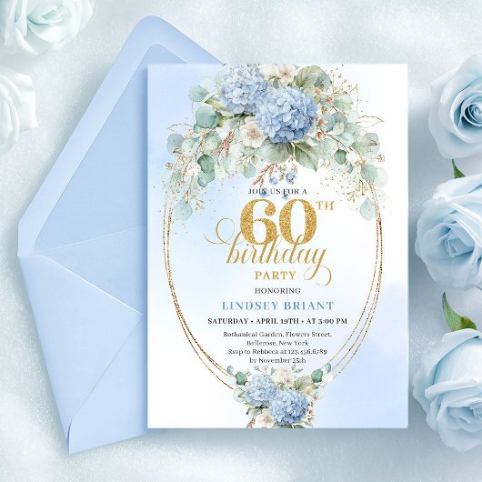 Invitation Chic Pastel Bleu Rustique 60e Anniversaire